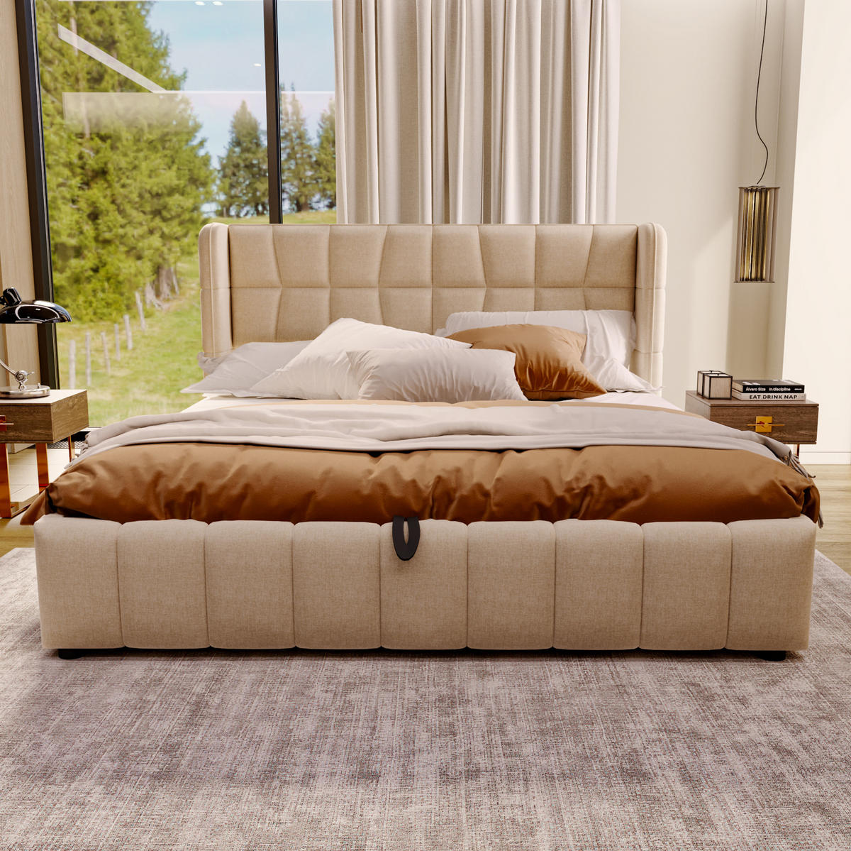 POLSTERBETT mit Stauraum und Lattenrost 180x200 cm Stoff Beige - Beige, Metall (180/200cm) - Meubliv
