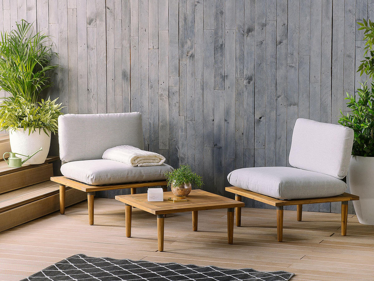 LOUNGE-SET 2-sitzer Akazienholz Hellbraun Frascati - Grau, Holz - Beliani