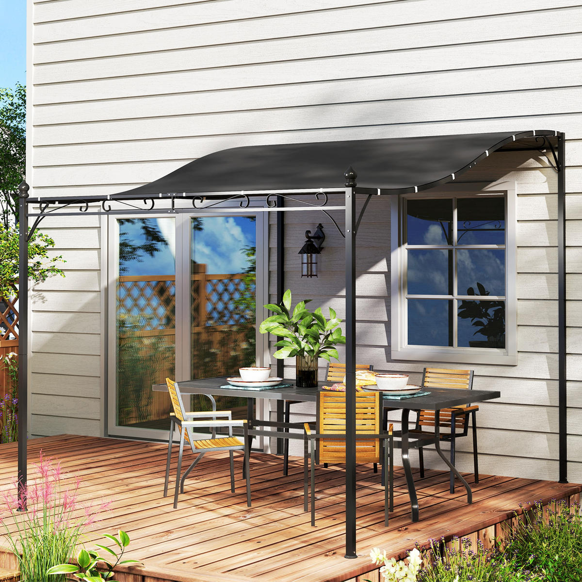 PERGOLA aus Metall 248x298x200/250 cm in Dunkelgrau - Dunkelgrau, Metall (298/250/248cm) - Modfu