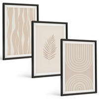 BILDER SET 3er Set - 40x60 cm Schwarzer Rahmen - Beige Pflanzenmuster - Schwarz, Kunststoff (40/60cm) - TULUP