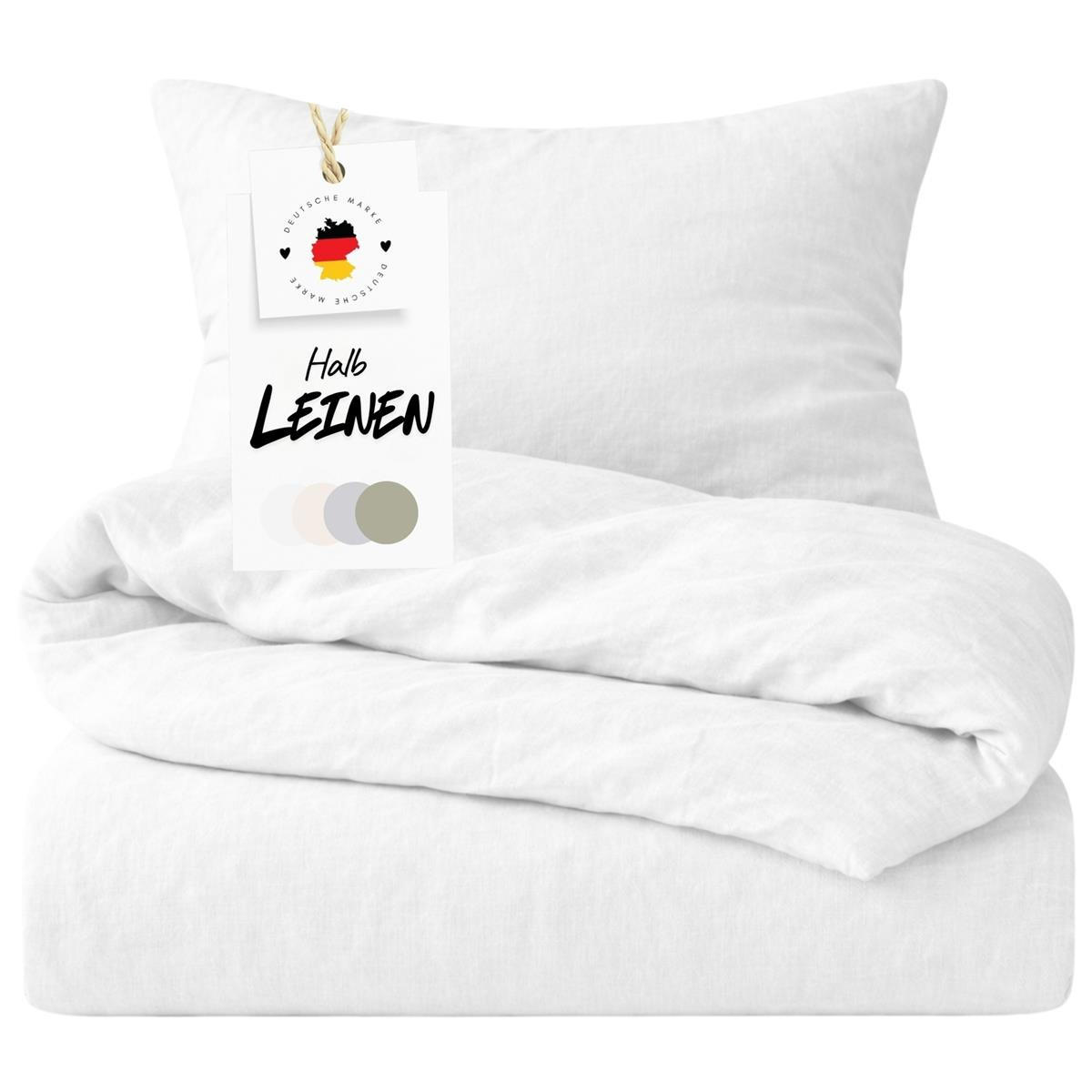 BETTWÄSCHE Halbleinen 135x200 cm aus 55% Baumwolle 45% Leinen, Bettbezug 135 x 200 - Weiß - Weiß, Textil (135/200cm) - Carpe Sonno