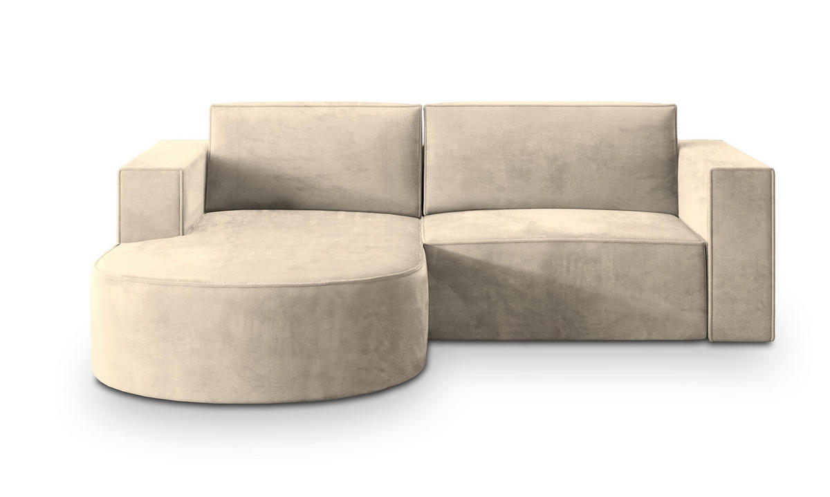 ECKSOFA SORELA M L-S Creme Velours-Stoff mit Schlaffunktion - Creme, Holz (263/174cm) - MASSENO
