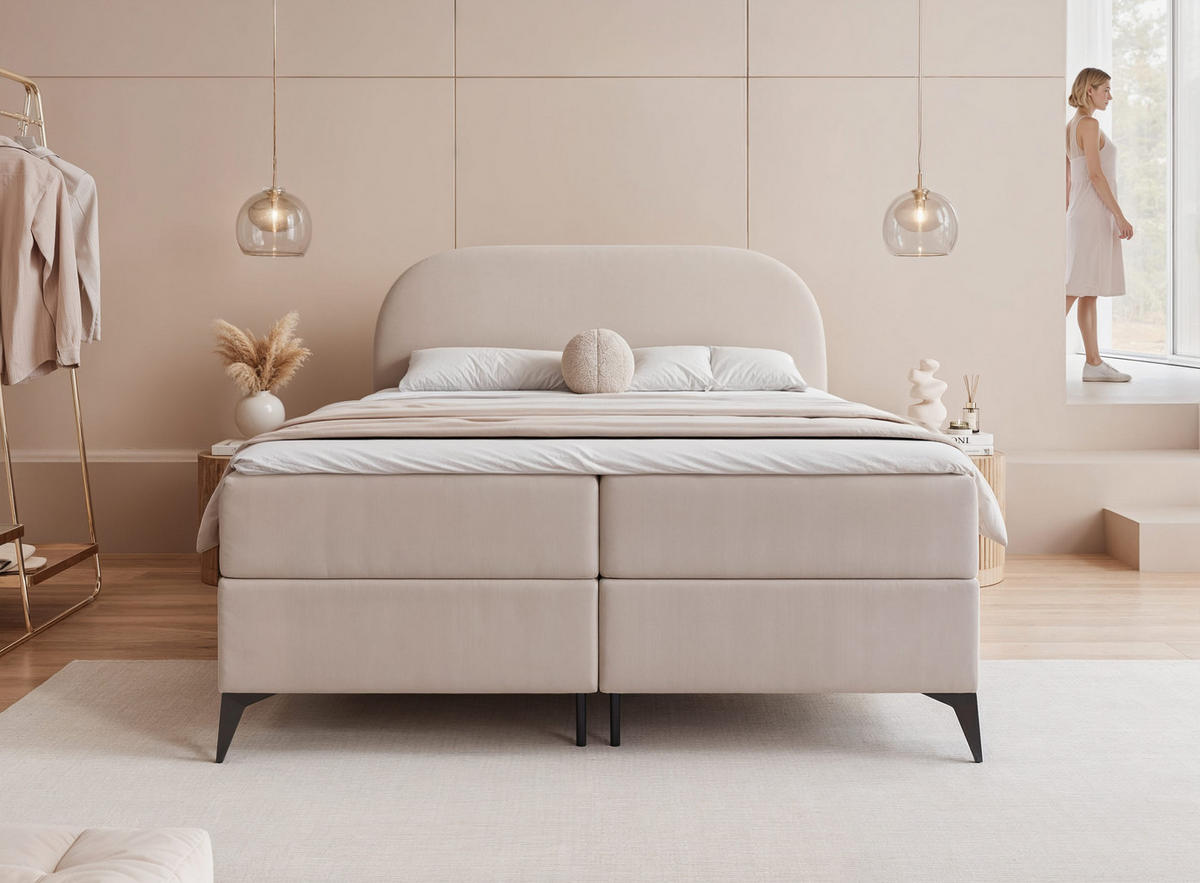 BOXBETT NOELIA 140/200 cm mit Matratze, Creme - Creme, Textil/Metall (140/200cm) - Idohome