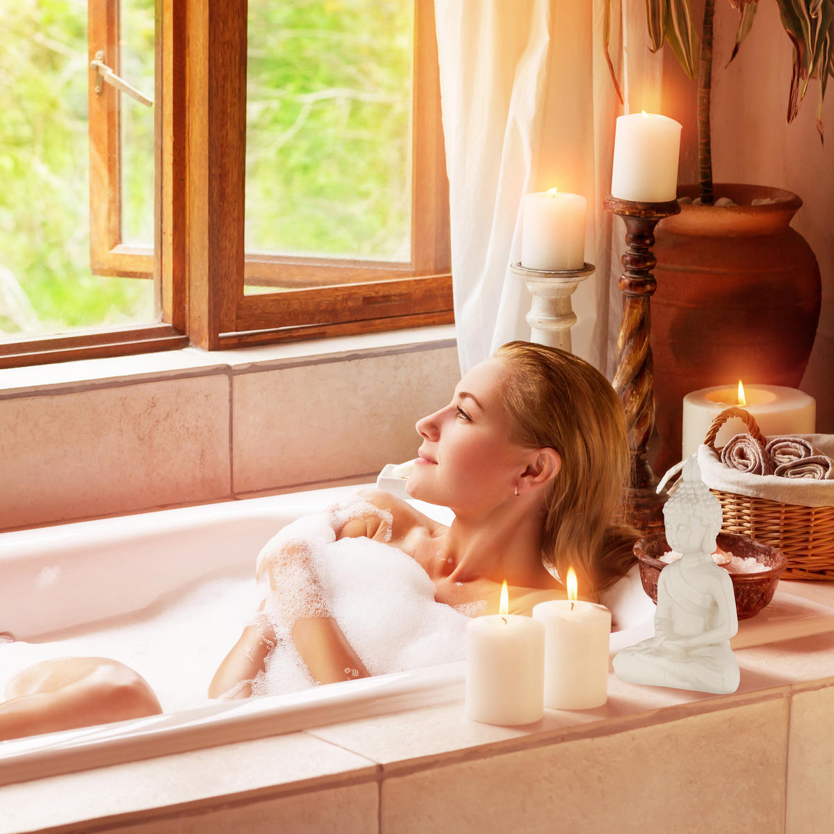 BUDDHA-FIGUR - Weiß, Keramik (11/18/6cm) - Relaxdays