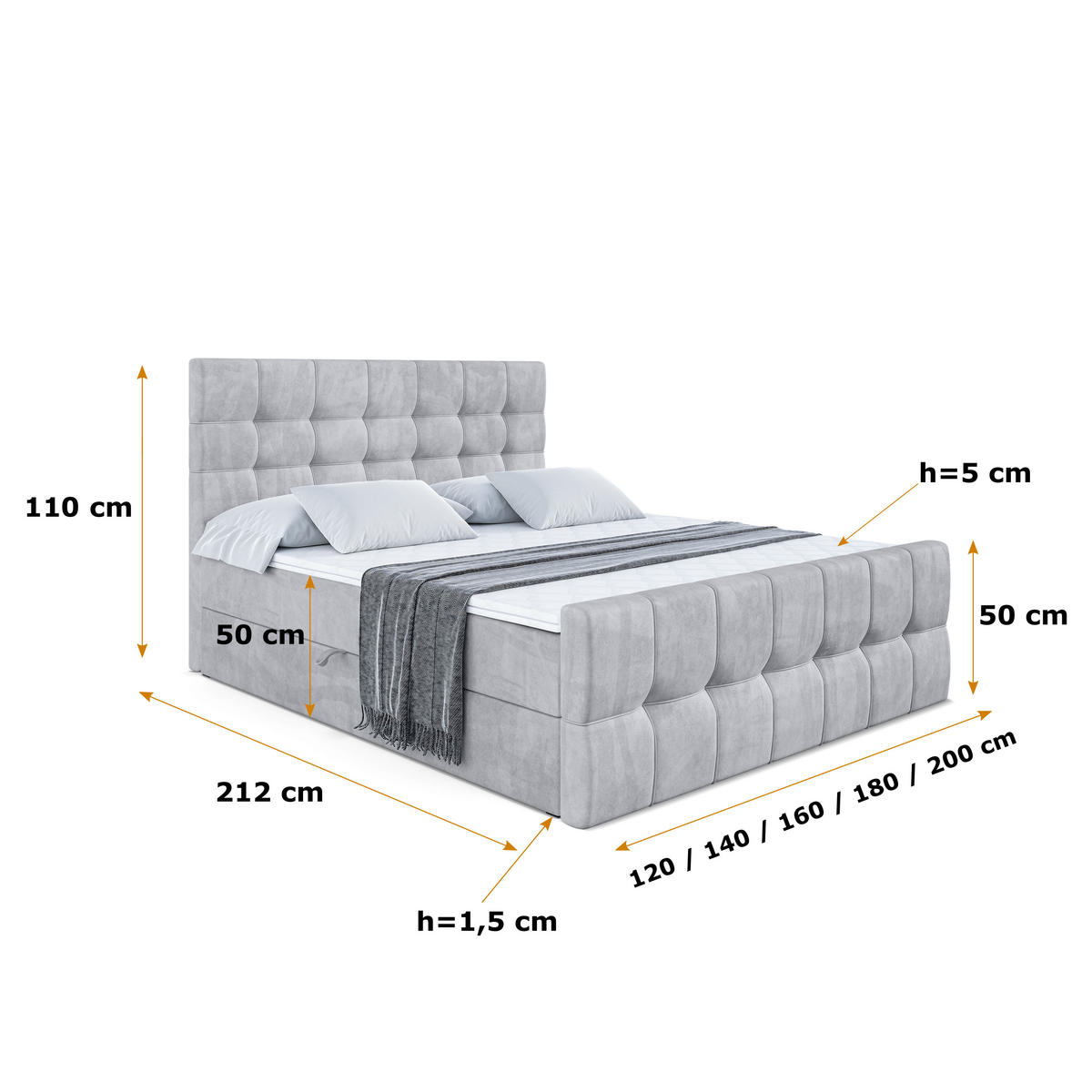 BOXBETT BERO-Z - 140 x 200 - H4 - Hellgrau - Grau, Holzwerkstoff (140/200cm) - ALTDECOR