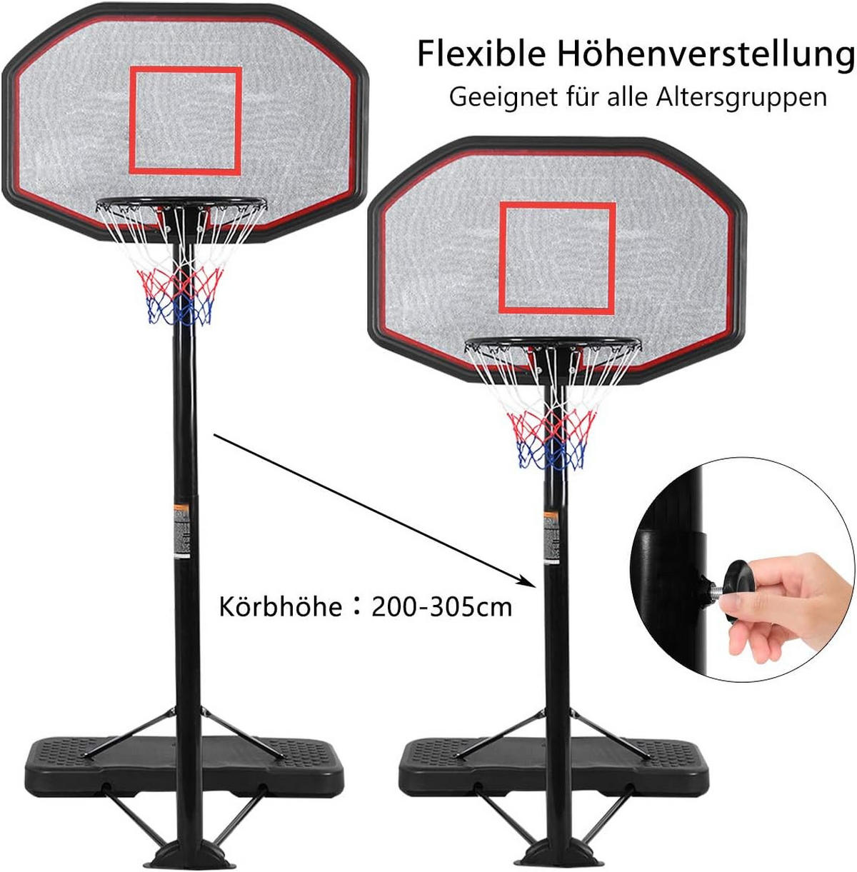 BASKETBALLSTäNDER Schwarz - Schwarz, Kunststoff (61/110cm) - COSTWAY
