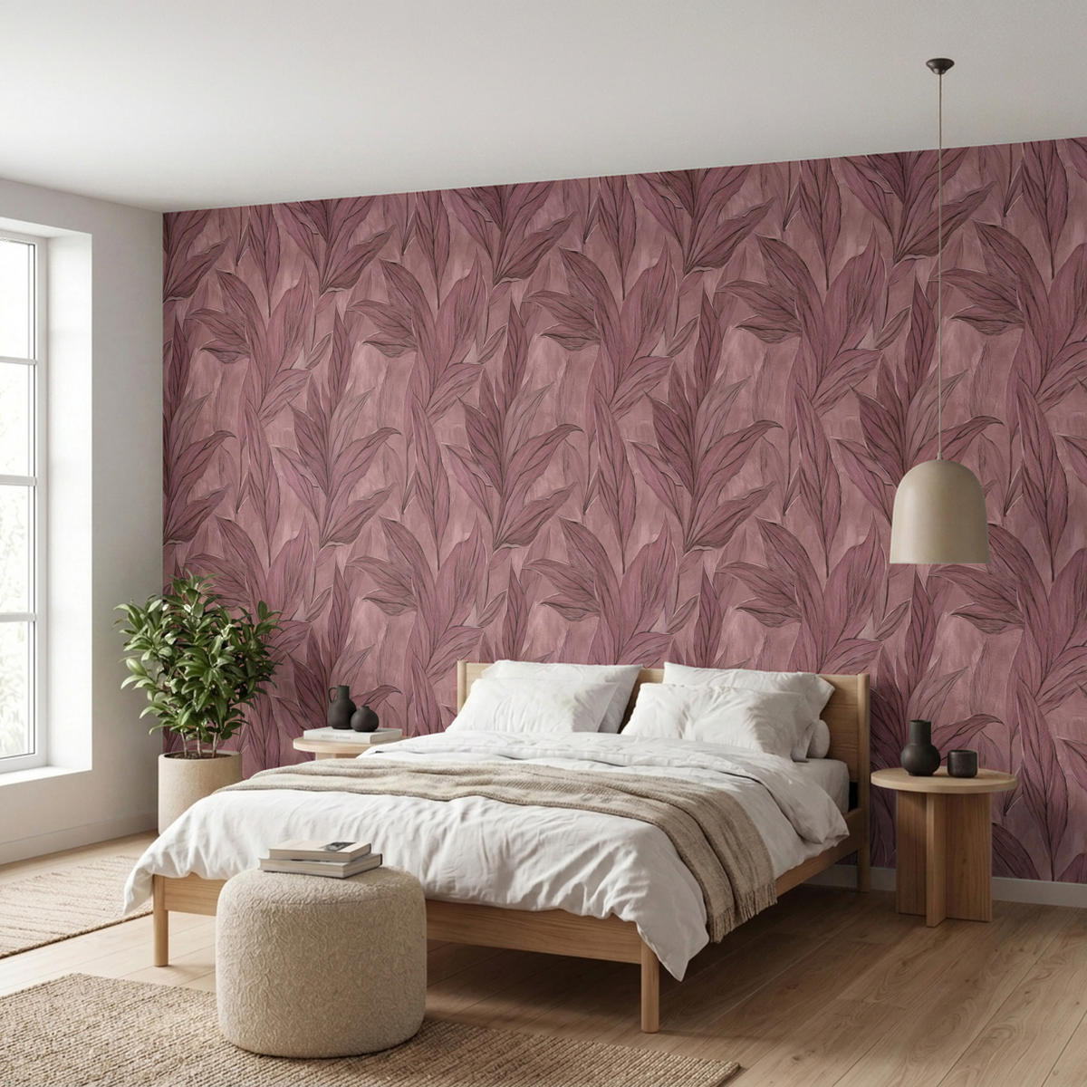 TAPETE - Blätter - Muster - Lila - 500x220 cm - Altrosa, Papier (500/220cm) - OnlyWow