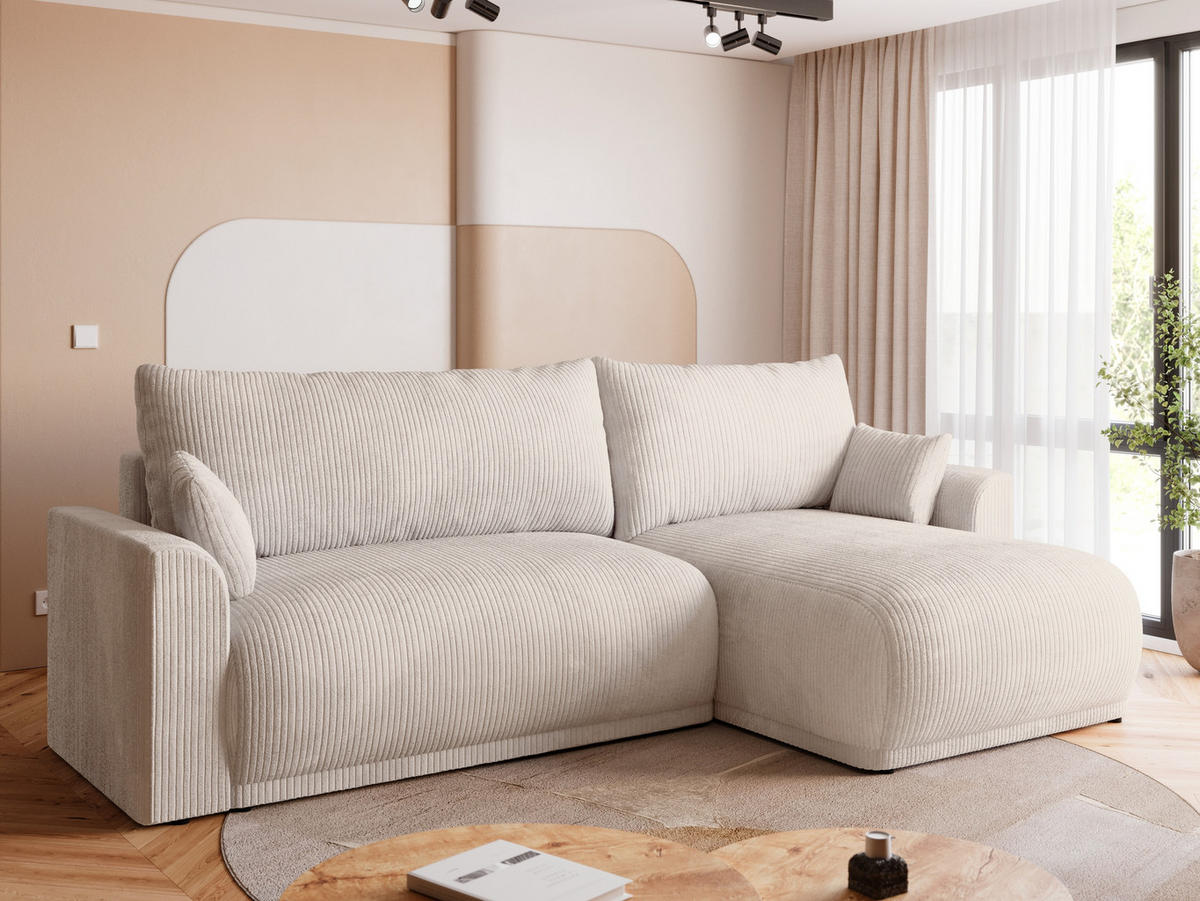 ECKSOFA MORENO mit Schlaffunktion Vanille Cord - Creme, Textil (262/160cm) - Bromarkt
