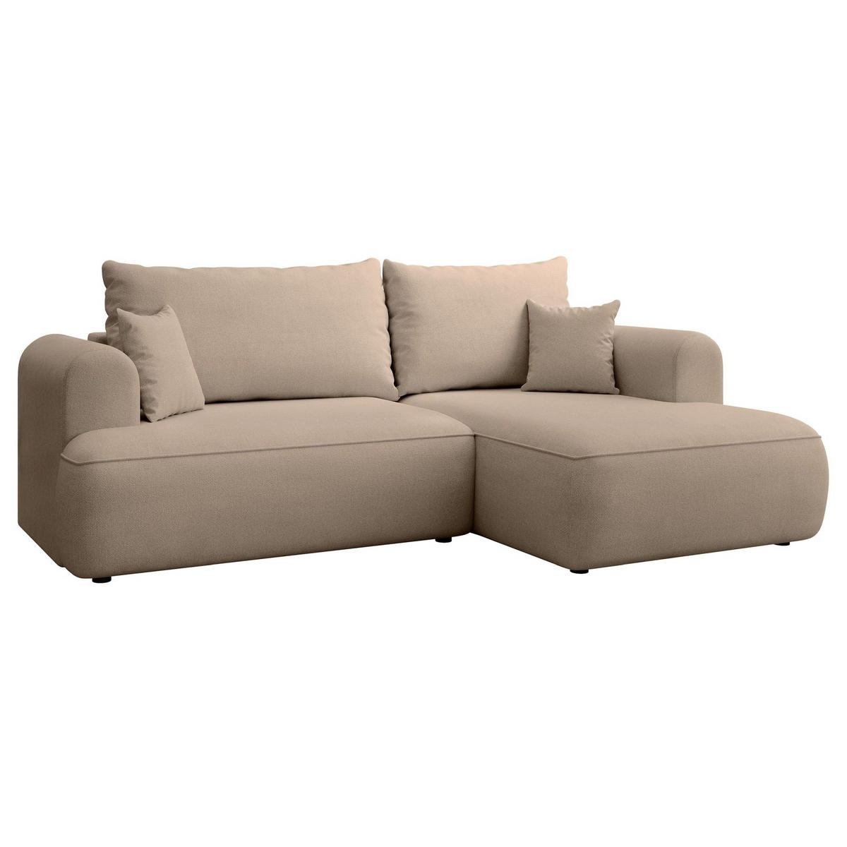 ECKSCHLAFSOFA Ovo Mini Beige Easy-Clean-Chenille-Bezug - Beige/Schwarz, Kunststoff/Textil (156/238cm) - Selsey