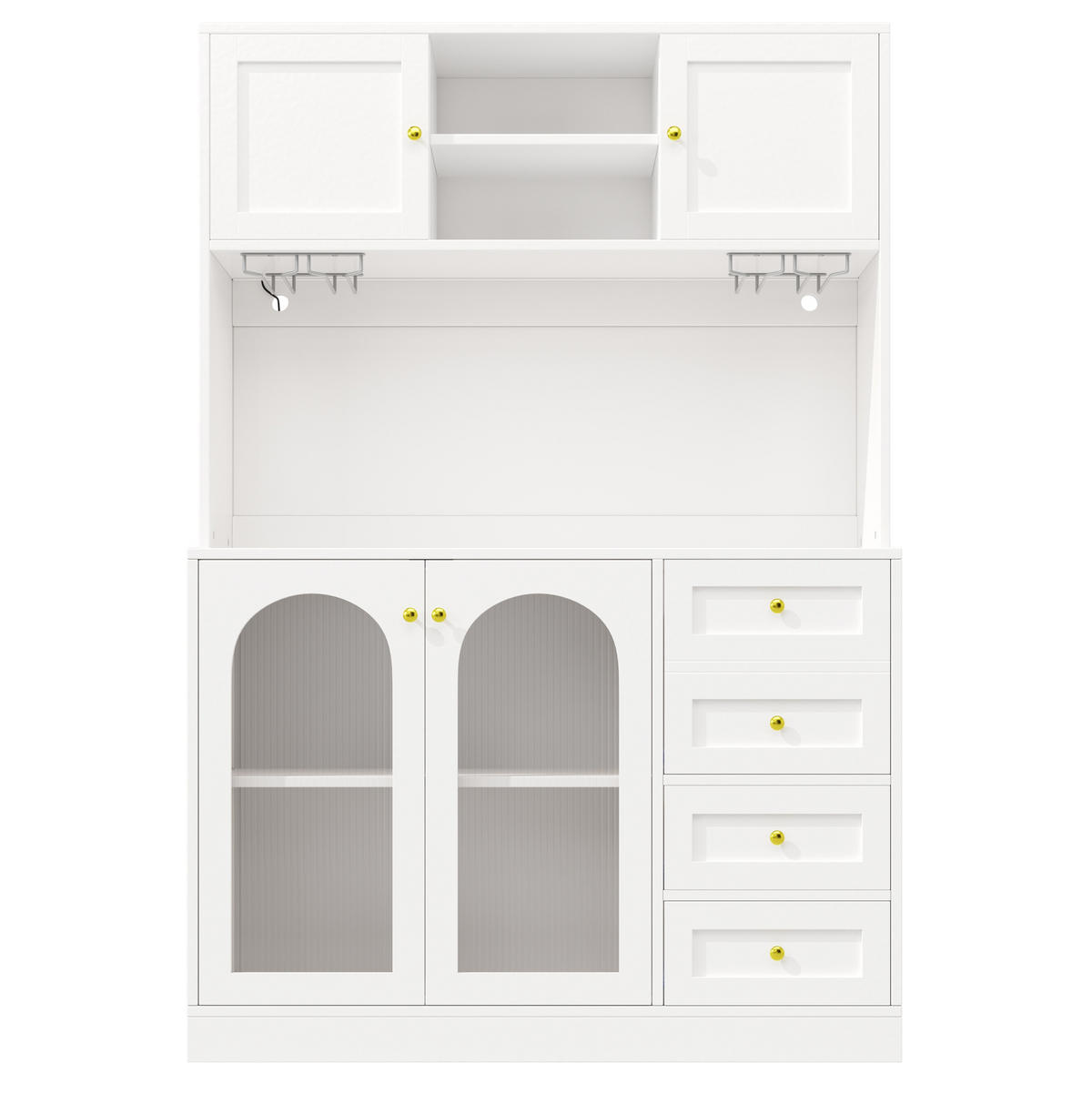 BUFFETSCHRANK 120/40/188 cm weiß aus MDF mit LED-Lichtleiste - Weiß, Holzwerkstoff (120/188/40cm) - OKWISH