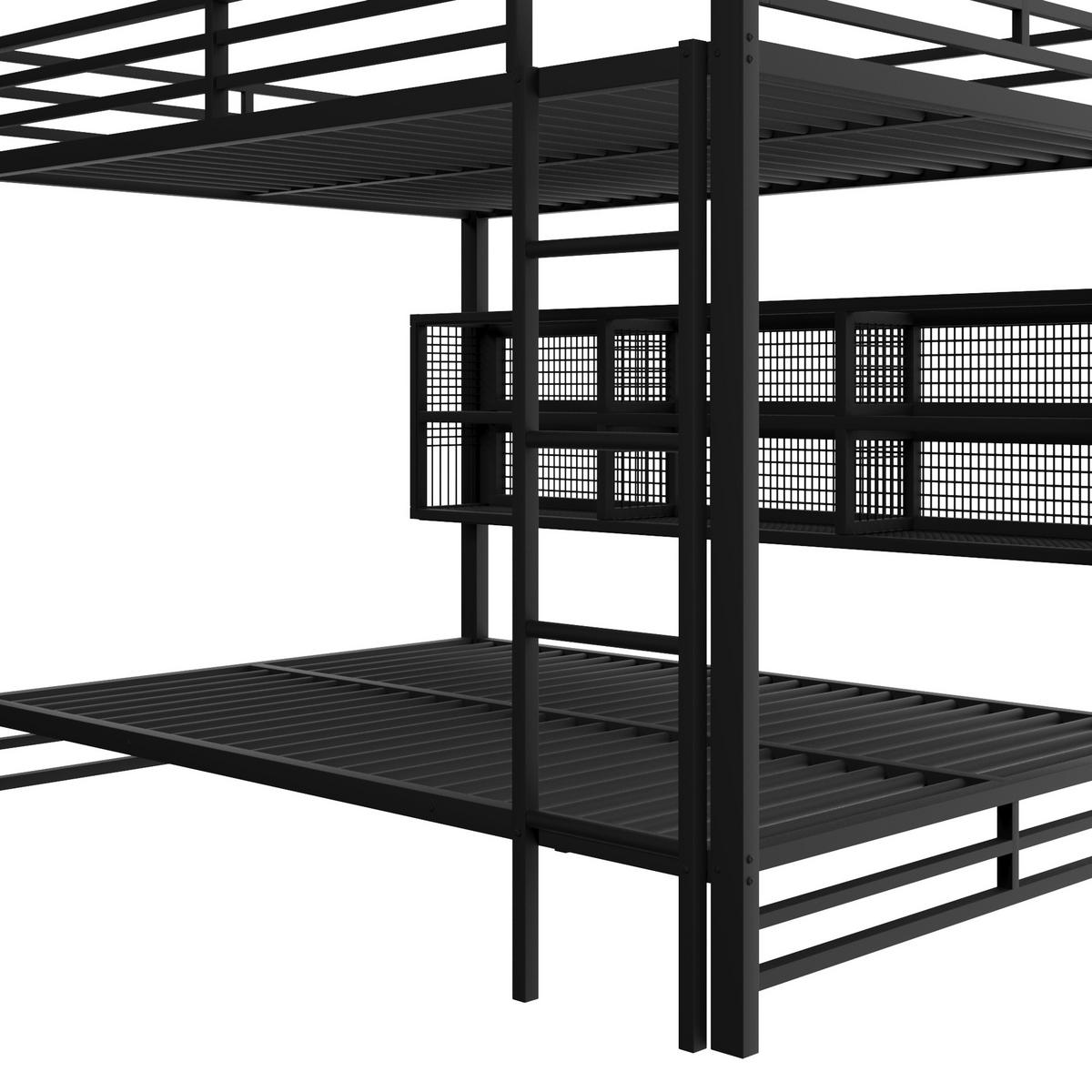 ETAGENBETT 140 x 200 cm Schwarz mit Stauraumschränken und LED-Licht - Schwarz, Metall (140/200cm) - ComfortXL