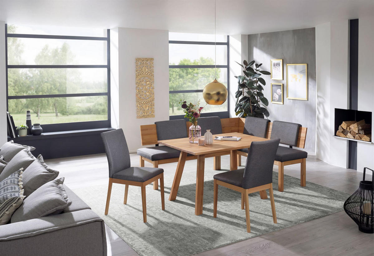ECKBANKGRUPPE Modern Danny 2 für 7 Personen Massivholz Kernbuche/Grau - Kernbuche/Grau, Holz (194/85/155cm) - 58aufmkessel