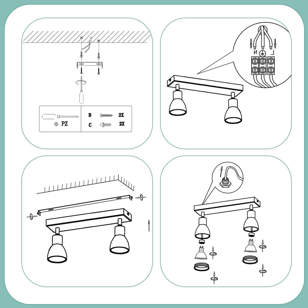 STRAHLER Homburg 2-flammig 30/5/15.7 cm - Weiß, Metall (30/5/15.7cm) - Nettlife
