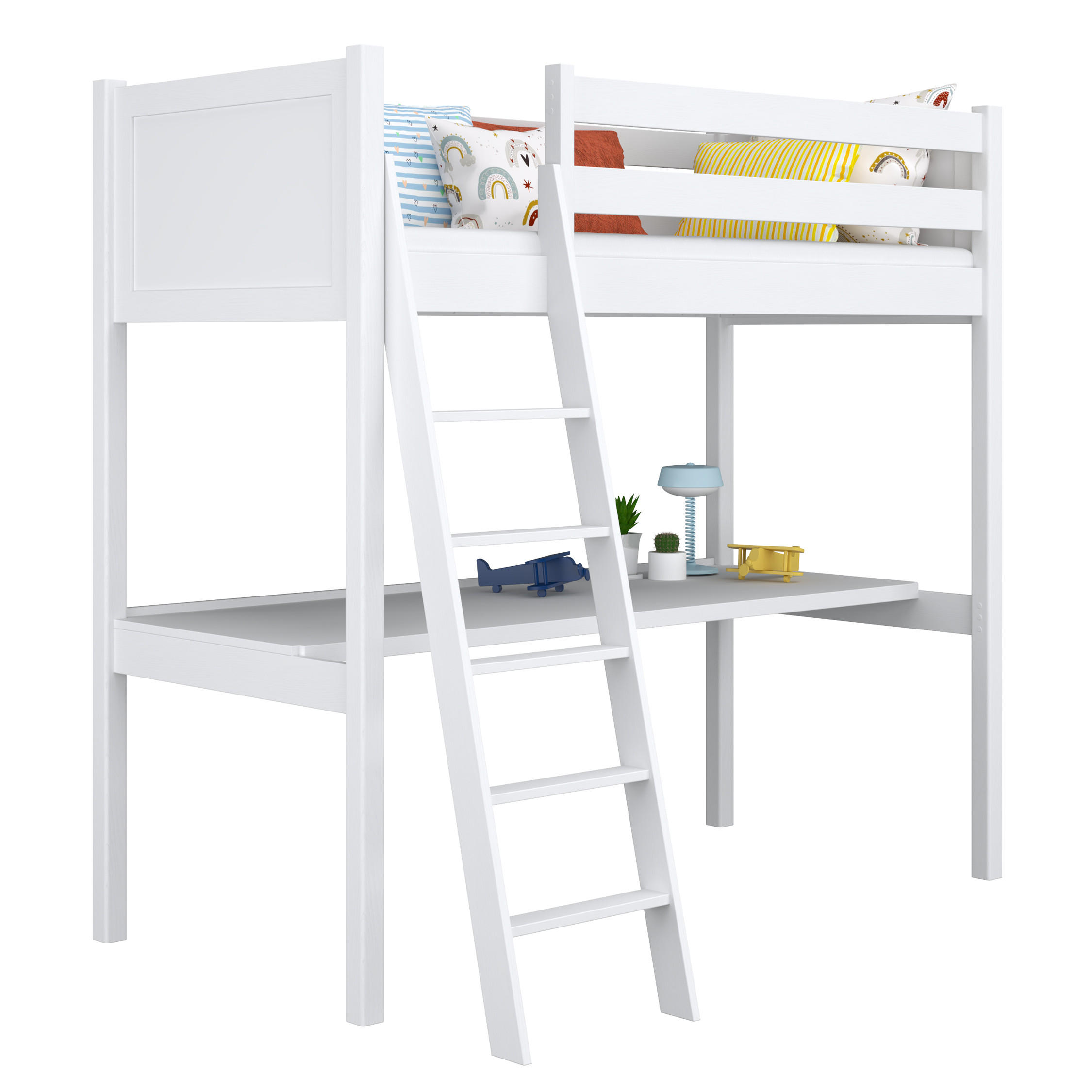 HOCHBETT N04 mit Schreibtisch Weiß 80/190 - Weiß, Naturmaterialien/Holz (80/190cm) - N-Wood