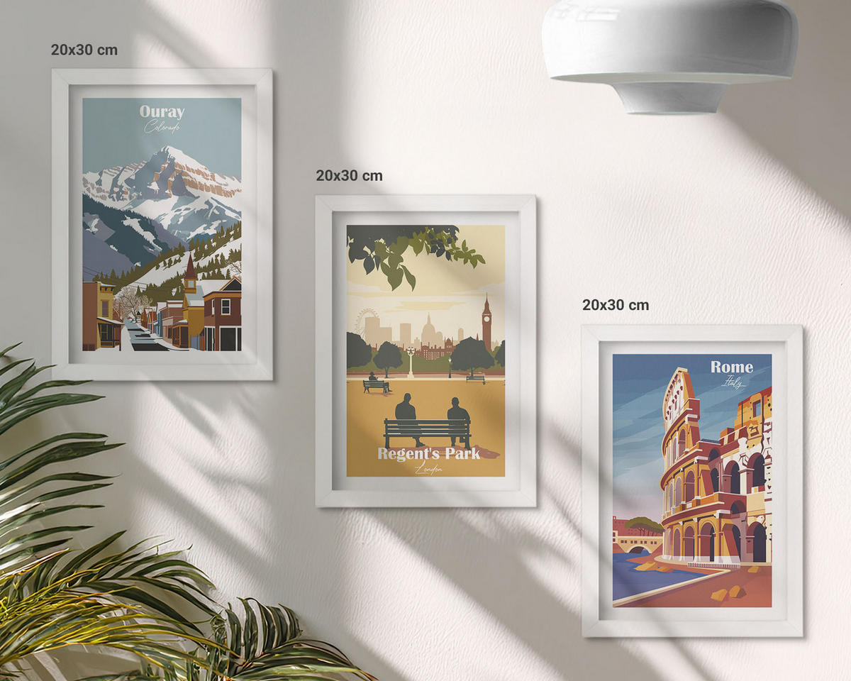 BILDER SET 3er Set - 20x30 cm Weißer Rahmen - Ouray Mountains London Coliseum - Weiß, Kunststoff (20/30cm) - TULUP