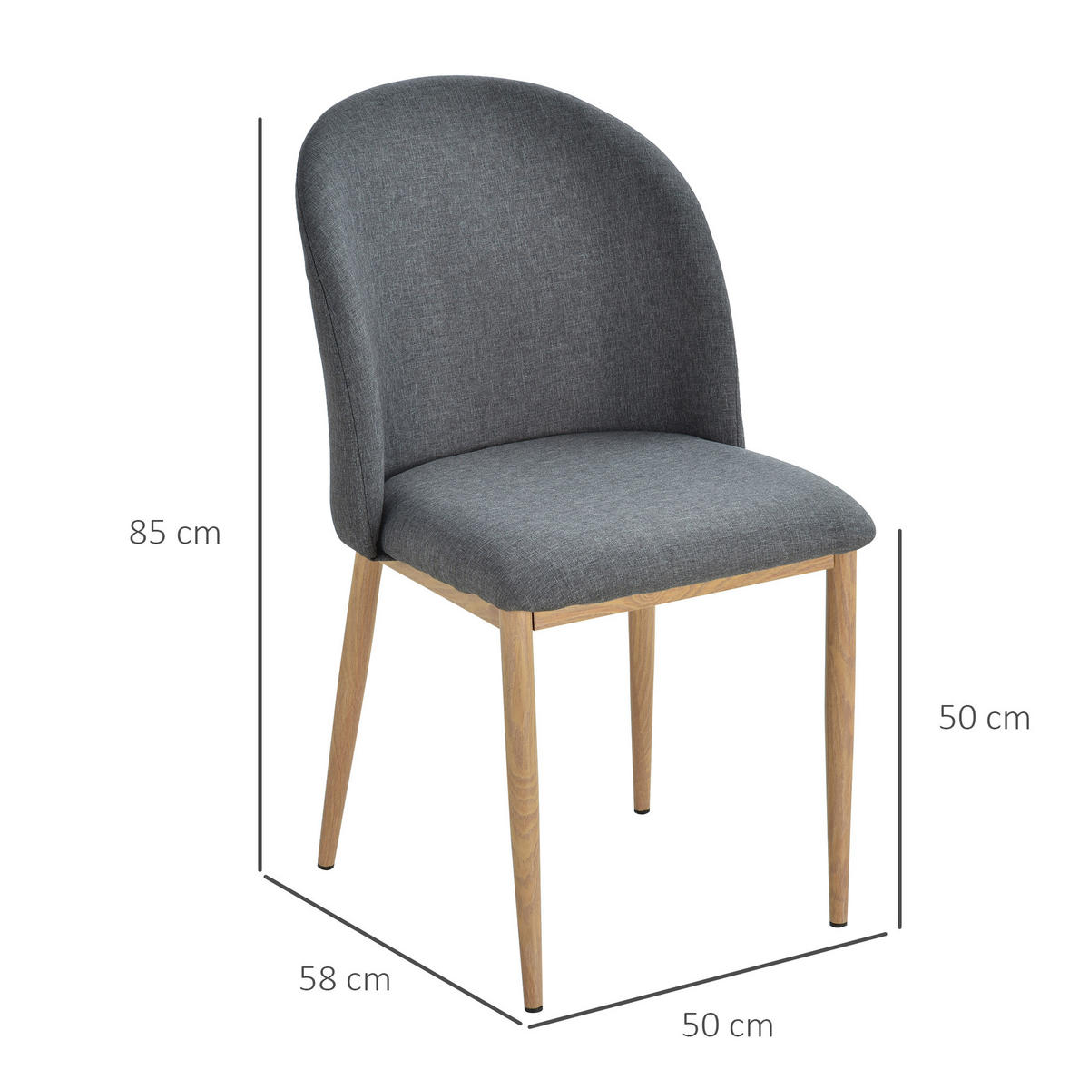 ESSZIMMERSTÜHLE 2er-Set DE-13174 Leinenbezug Grau - Grau, Holz (58/85/50cm) - ComfortXL