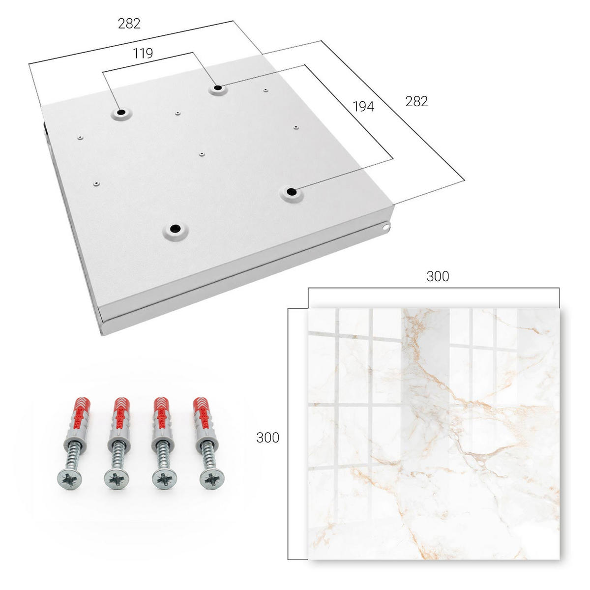 SCHLÜSSELBOX Weiß 30x30 cm – Türöffnung nach rechts - Die Eleganz des Marmors - Weiß, Metall (30/30/5cm) - TULUP