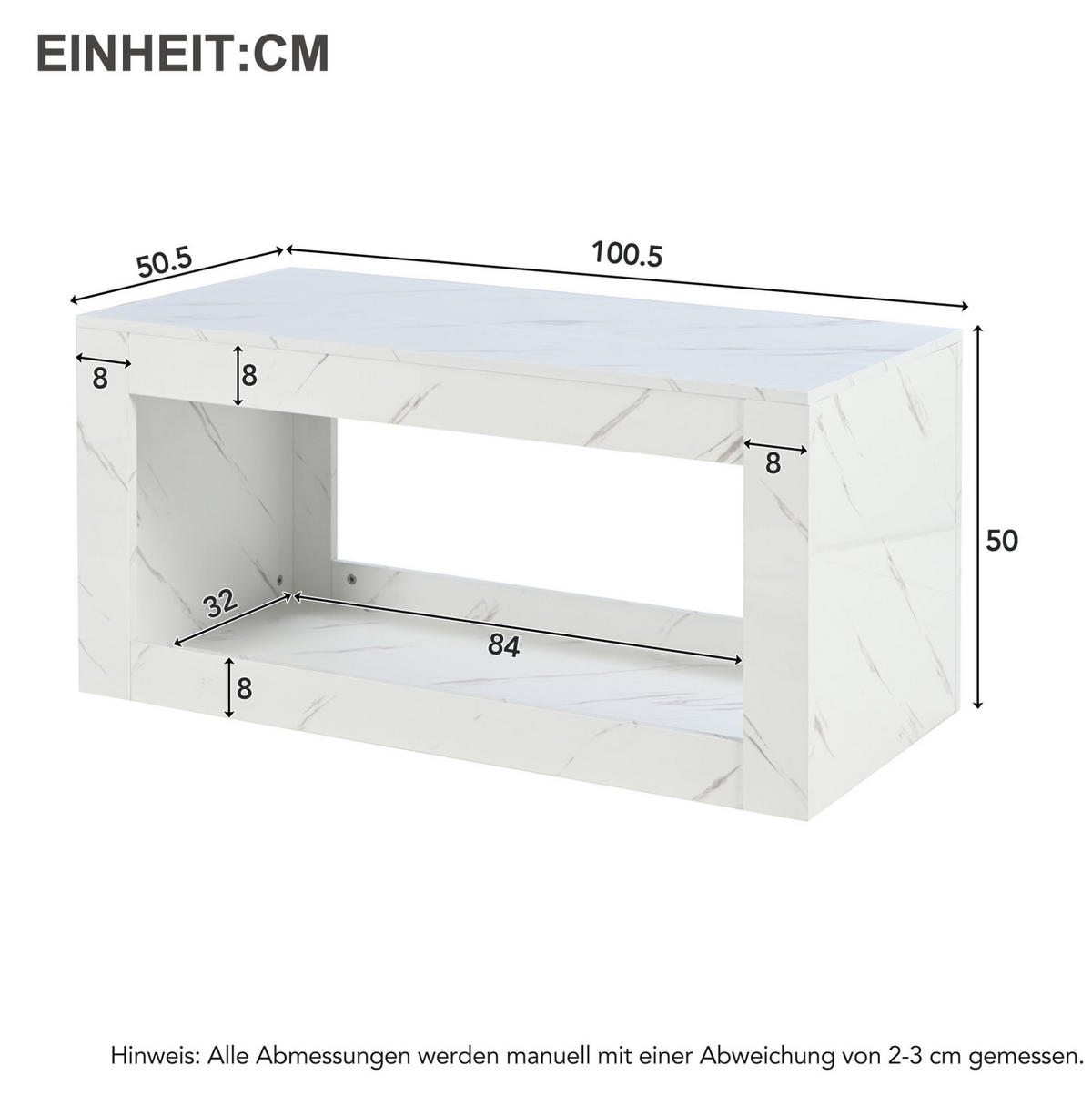 COUCHTISCH aus Spanplatte 100x50x50 cm Weiß mit LED-Beleuchtung und offenem Stauraum - Weiß, Holzwerkstoff (100/50/50cm) - IVMEU