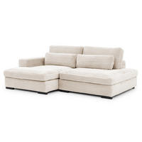 ECKSOFA Wolke mit tiefer Sitzfläche, Schlaffunktion und praktischem Bettkasten aus weichem Creme Cordstoff - Creme/Schwarz, Holz/Kunststoff (162/225cm) - S-Style