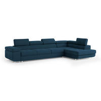 ECKSOFA VICENTE Blau Velours-Stoff mit Schlaffunktion - Blau, Holz (346/202cm) - MASSENO