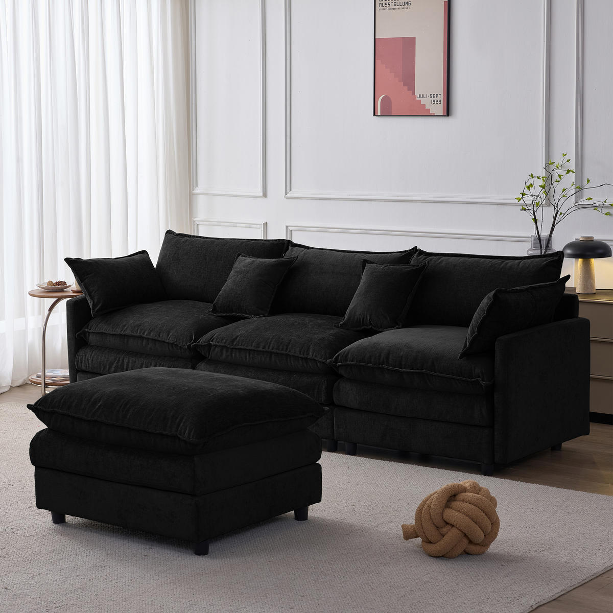 ECKSOFA 267/154/85 cm Schwarz mit Chaiselongue und Hocker - Schwarz, Textil (267/154cm) - Oxeza