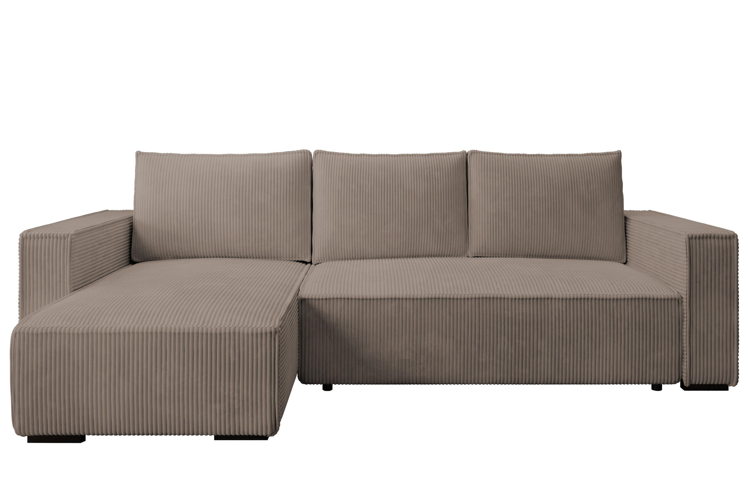 ECKSOFA CUDDY L, Eckcouch in L-Form mit Schlaffunktion und Bettkasten, Farbe: Braun, Cordstoff, Ottomane Links - Braun, Textil (240/140cm) - Storez24