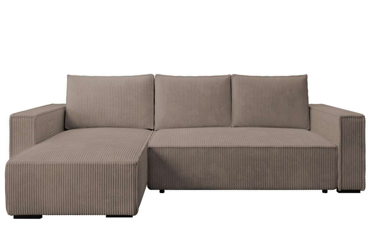 ECKSOFA CUDDY L, Eckcouch in L-Form mit Schlaffunktion und Bettkasten, Farbe: Braun, Cordstoff, Ottomane Links - Braun, Textil (240/140cm) - Storez24
