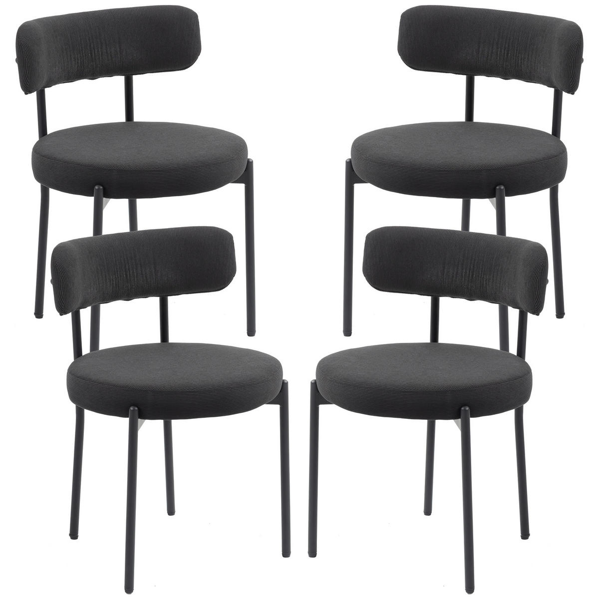 ESSZIMMERSTÜHLE 4er-Set DE-13337 Bouclé-Stoff Schwarz - Schwarz, Metall (51/76/51cm) - ComfortXL
