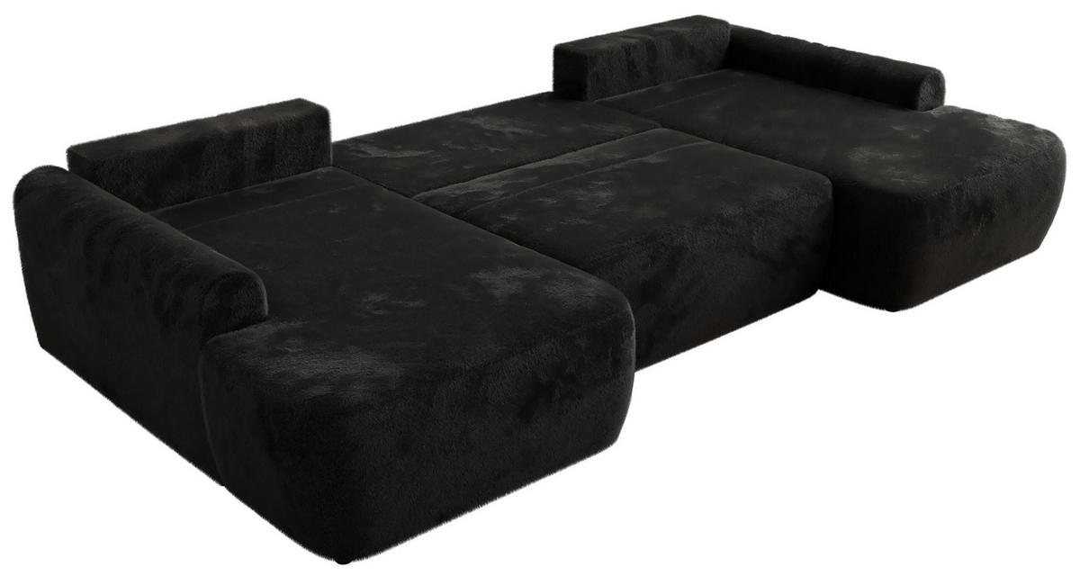 WOHNLANDSCHAFT CUBO U Schwarz Plüsch - Schwarz, Kunststoff/Textil (370/100/187cm) - MKS