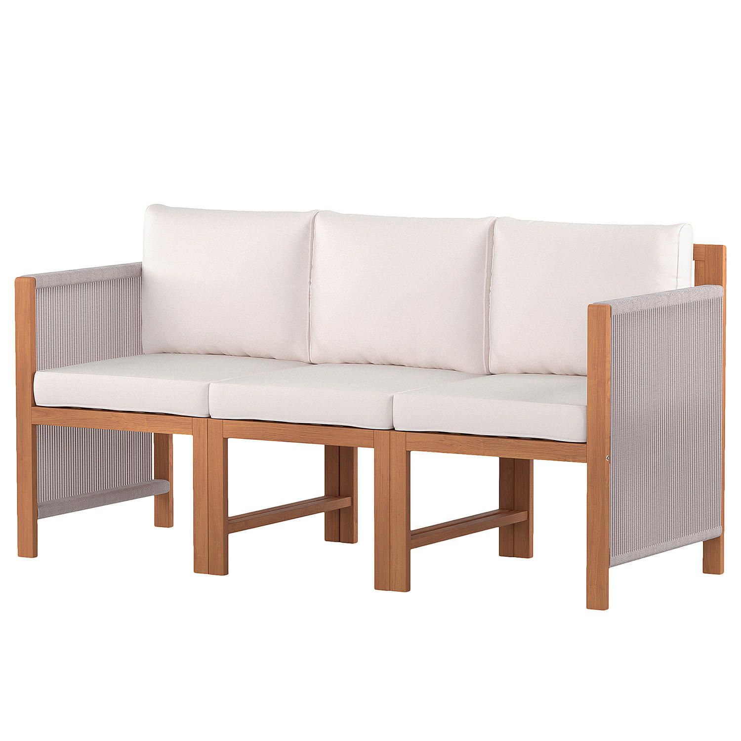 DININGSOFA - Akazie massiv / Polyester - Braun / Beige - 3-teilig - Beige/Braun, Holz/Textil - home24