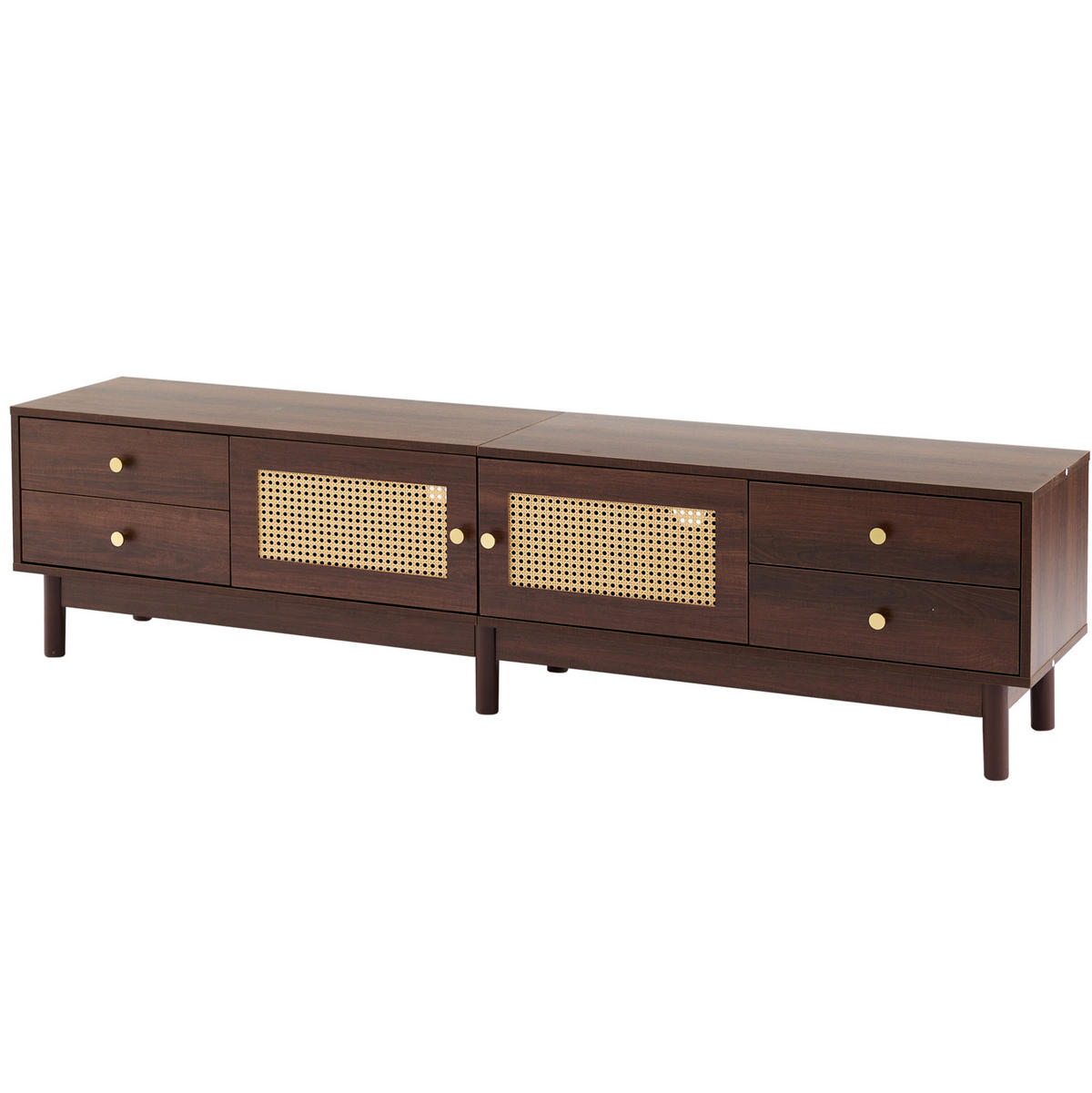 TV-SCHRANK 180/35/44 cm braun Spanplatte mit Rattantüren und 4 Schubladen - Rotbraun, Holzwerkstoff (180/44/35cm) - OKWISH