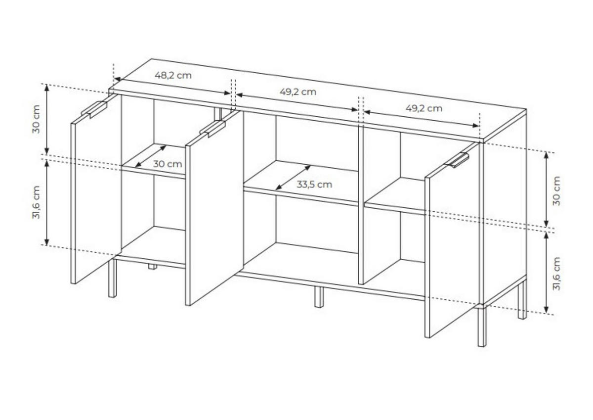 KOMMODE Lars Antrazit, dreitürige Kommode - Anthrazit, Holzwerkstoff/Metall (153/81/40cm) - Bettso