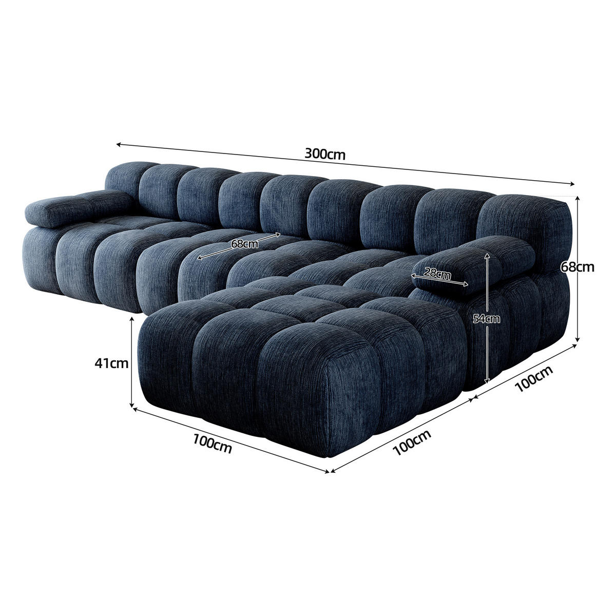 ECKSOFA 300/200/68 cm Blau Stoff mit 1 Fußhocker - Blau, Textil (200/300cm) - Oxeza