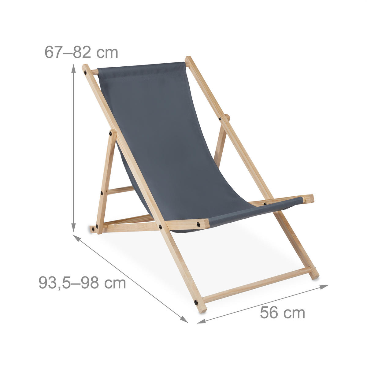 LIEGESTUHL - Anthrazit, Holz/Textil (56/82/93.5cm) - Relaxdays