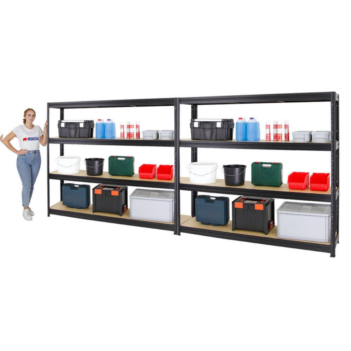 SCHWERLASTREGAL Dino 2er-Set mit 2x 180x200x45 cm Fachlast 500 kg Schwarz - Schwarz, Metall (400/180/45cm) - PROREGAL