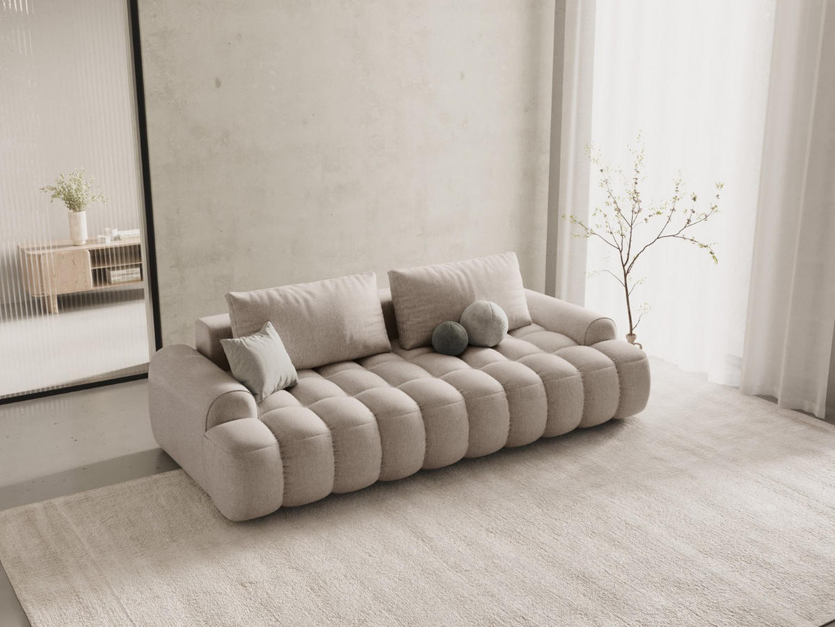 AUSKLAPPBARES-SOFA mit Bettkasten Linz aus strukturiertem Stoff sandfarben 4 Sitzplätze - Sandfarben, Textil (100/84/250cm) - Cosmopolitan Design