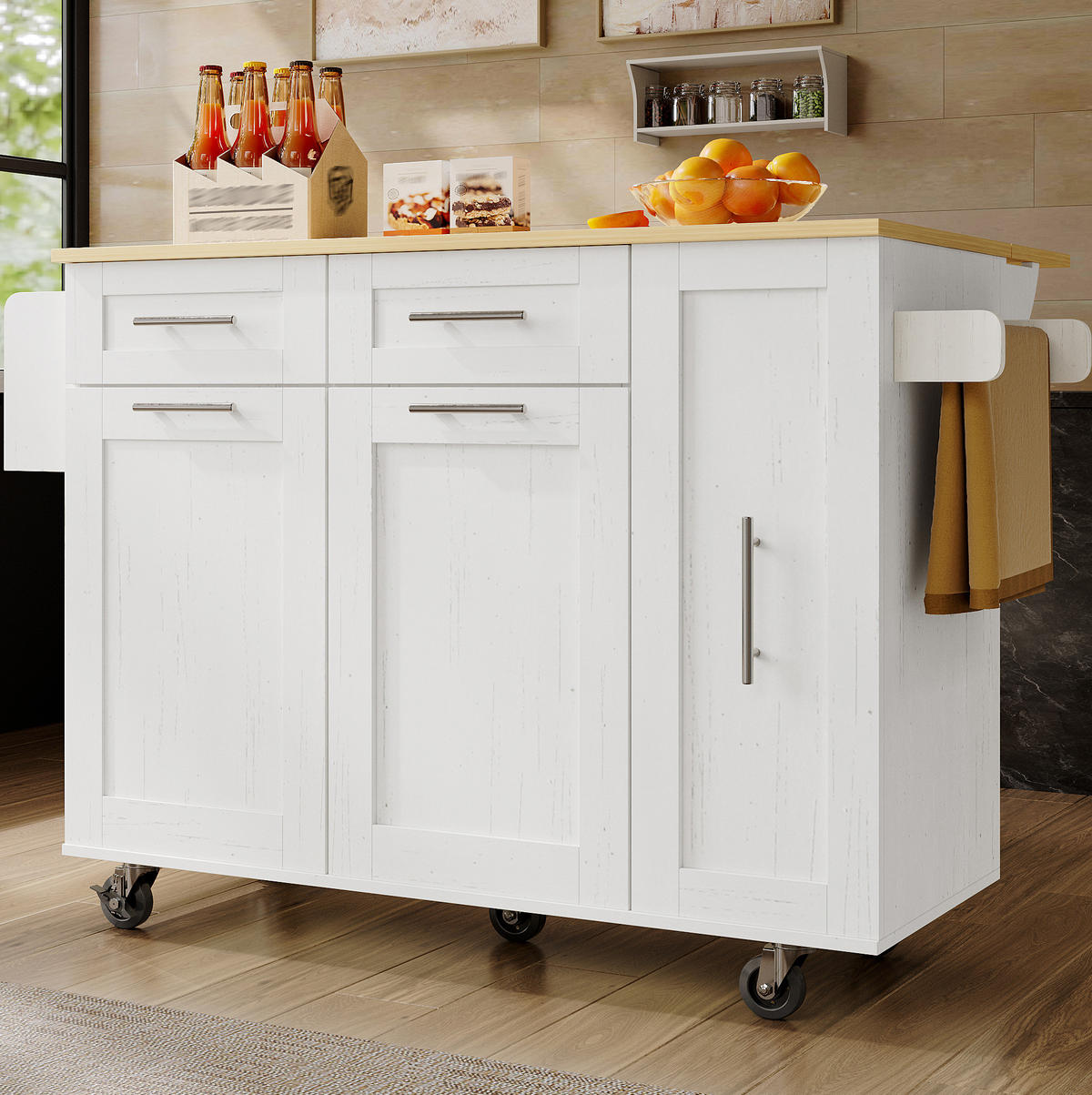KÜCHENINSEL mit Klapptisch 110 x 46 cm Weiß - Weiß, Metall (74/92.5/134.5cm) - Beauniv