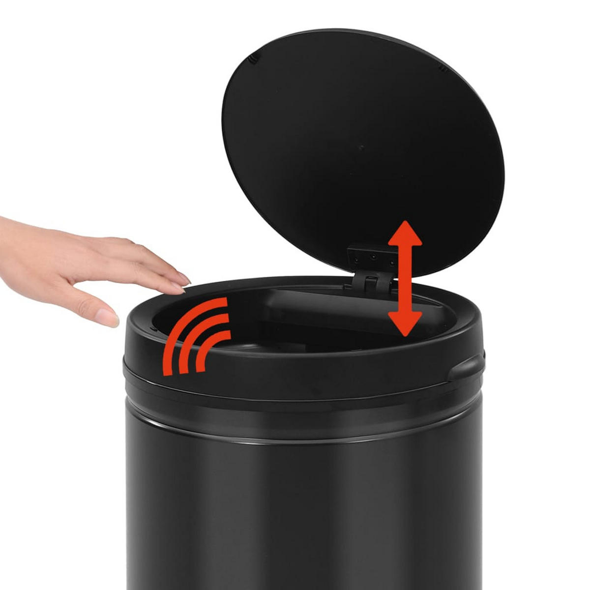MÜLLEIMER mit Sensor 60L Schwarz Abfalleimer Automatik - Schwarz, Metall (36/66/36cm) - DELUKE