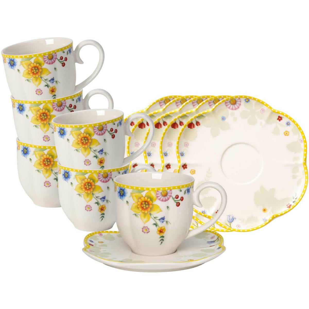 KAFFEETASSEN MIT UNTERTASSEN Spring Awakening bunt 230 ml 6er Set - Multicolor, Keramik (1/1/1cm) - Villeroy & Boch