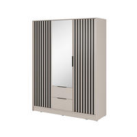 KLEIDERSCHRANK Stilo in Kaschmir, dreitürig, mit Spiegel und Lamellen an der Front - Kaschmir/Schwarz, Leder/Holzwerkstoff (155/200/51cm) - Ravio