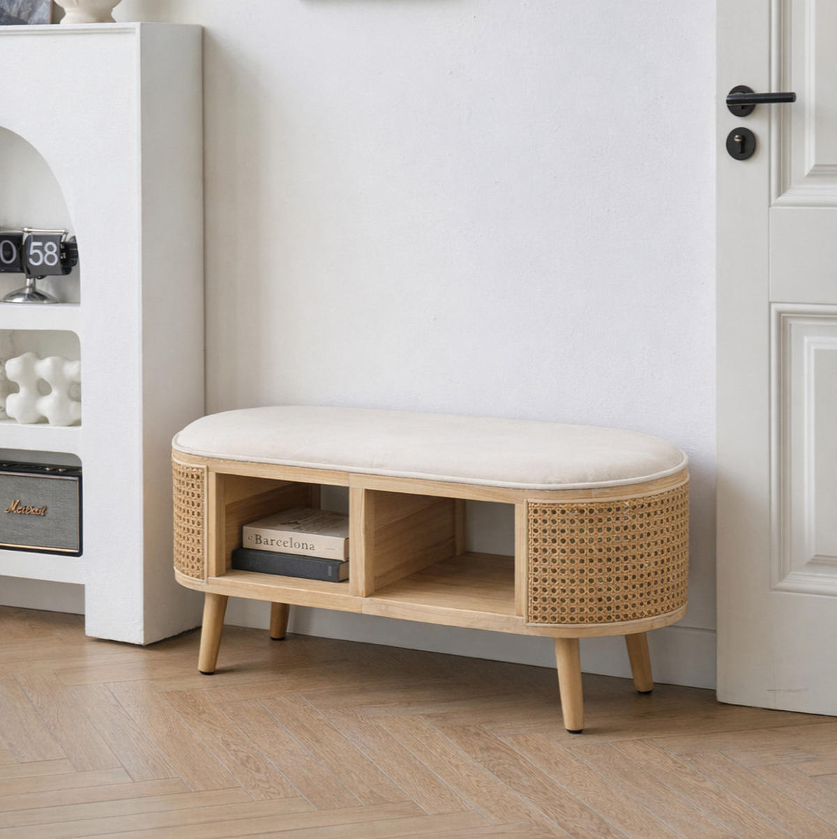 SITZBANK Rattan Beige - Beige, Holz (90/45.5/35cm) - Nordlys