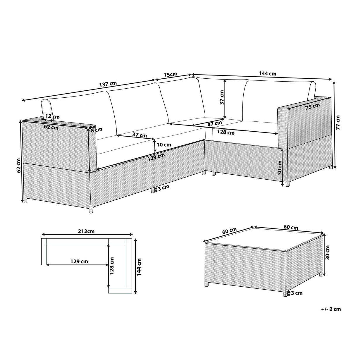LOUNGE-SET 4-sitzer rechtsseitig PE Rattan Cremeweiß Avola - Weiß/Naturfarben, Kunststoff - Beliani