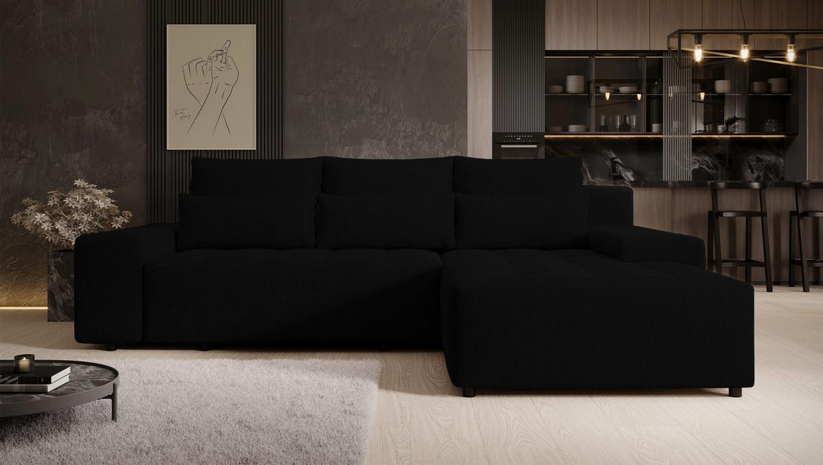 ECKSOFA Neluro Schwarz Chenille wasserabweisend - Schwarz, Kunststoff/Textil (268/184cm) - Selsey
