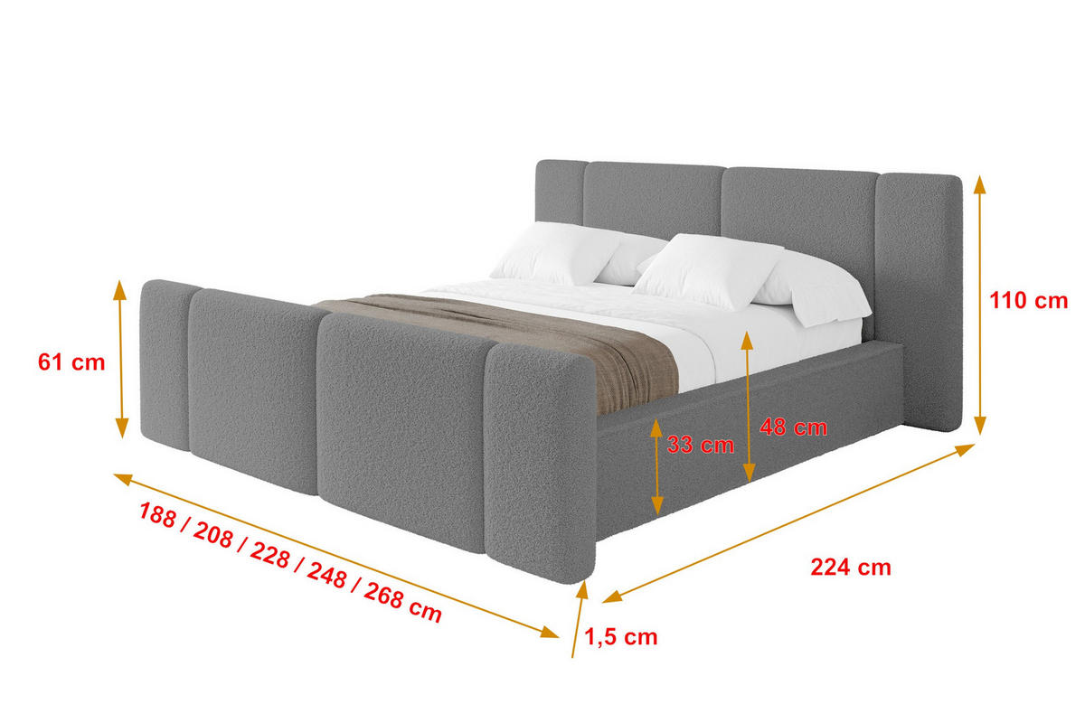 POLSTERBETT mit Bettkasten, Fußteil und Lattenrost, Bett mit Matratze H3/H4 - RIVO-Z 120x200 Grau - Greige, Holzwerkstoff/Textil (120/200cm) - ALTDECOR