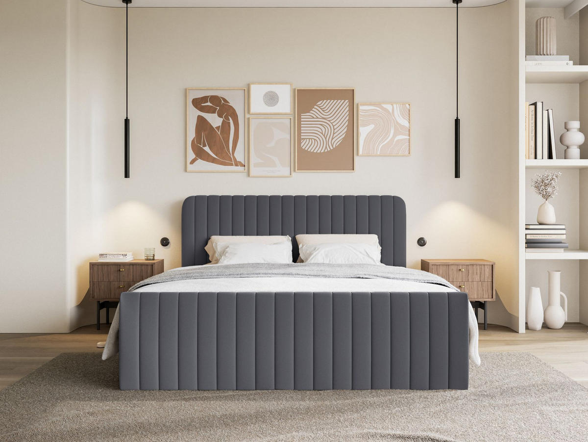 BOXBETT Saliano mit Topper und Chenille-Bezug Graphit, 140x200 cm - Graphitfarben, Kunststoff/Textil (140/200cm) - Selsey