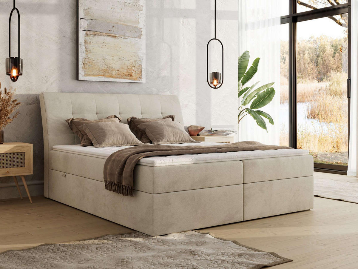 BOXBETT DAGOS 180/200 - Beige Velvet - H3 - Topper T25 - Beige, Textil (180/200cm) - MKS