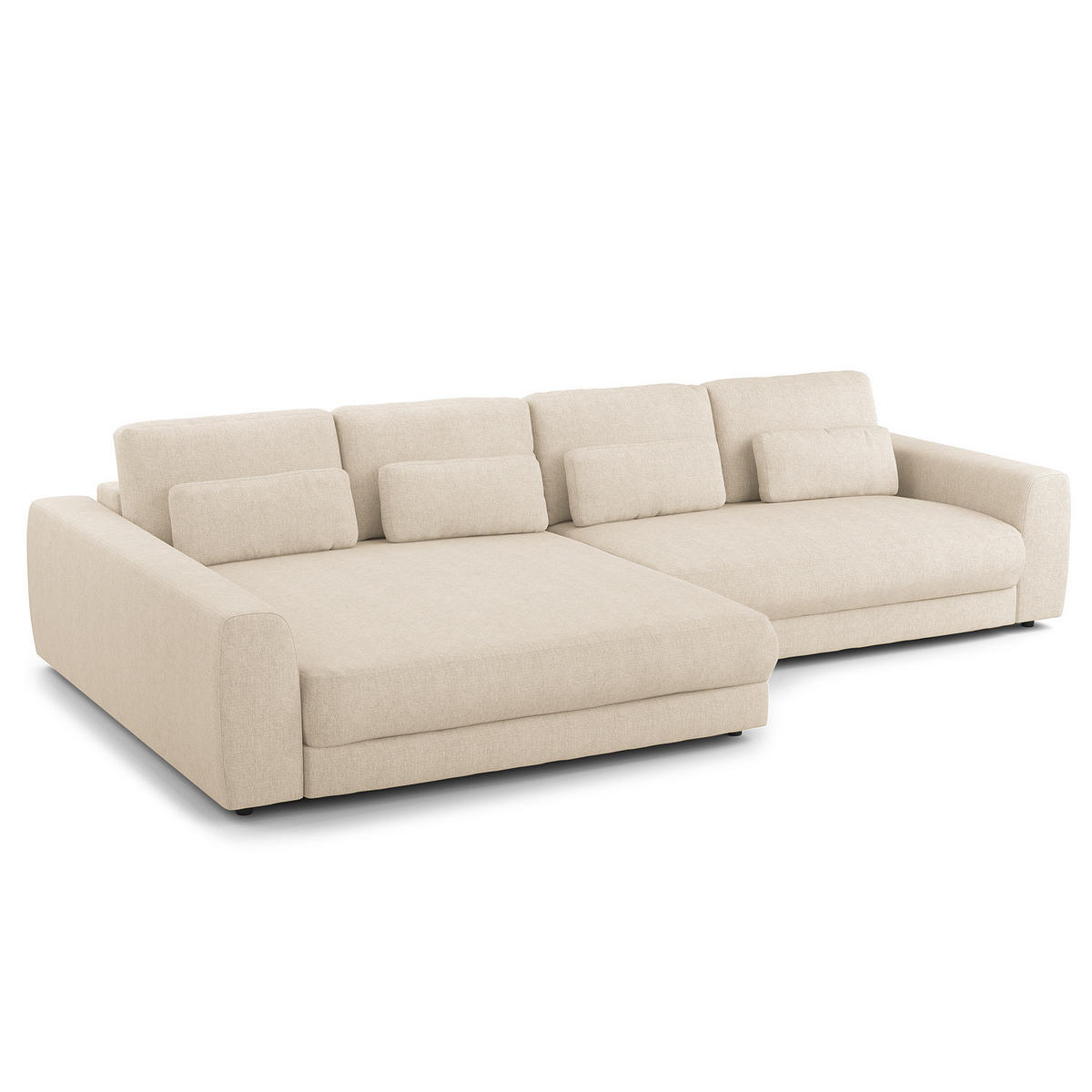 ECKSOFA mit XXL-Longchair - Beige/Schwarz, Kunststoff/Textil (323/182cm) - home24