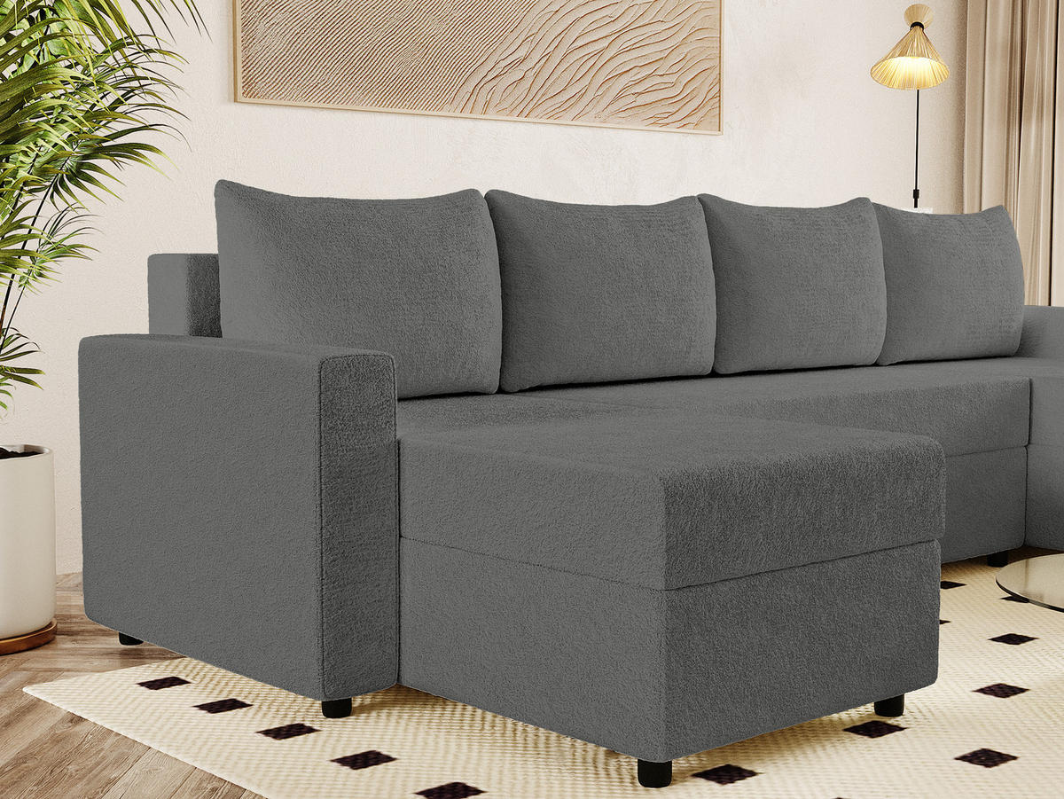 WOHNLANDSCHAFT Goka Lux U mit Schlaffunktion, Graphit - Graphitfarben, Textil (298/72/146cm) - Fedve