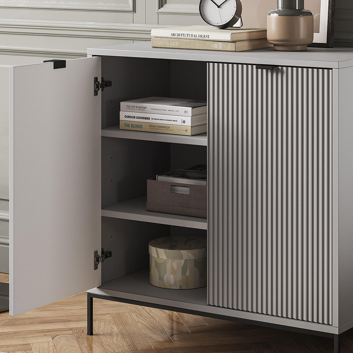 KOMMODE Eliza Grau 80 x 81.2 cm mit 2 Türen - Grau, Holzwerkstoff (42/81.2/80cm) - Vicco