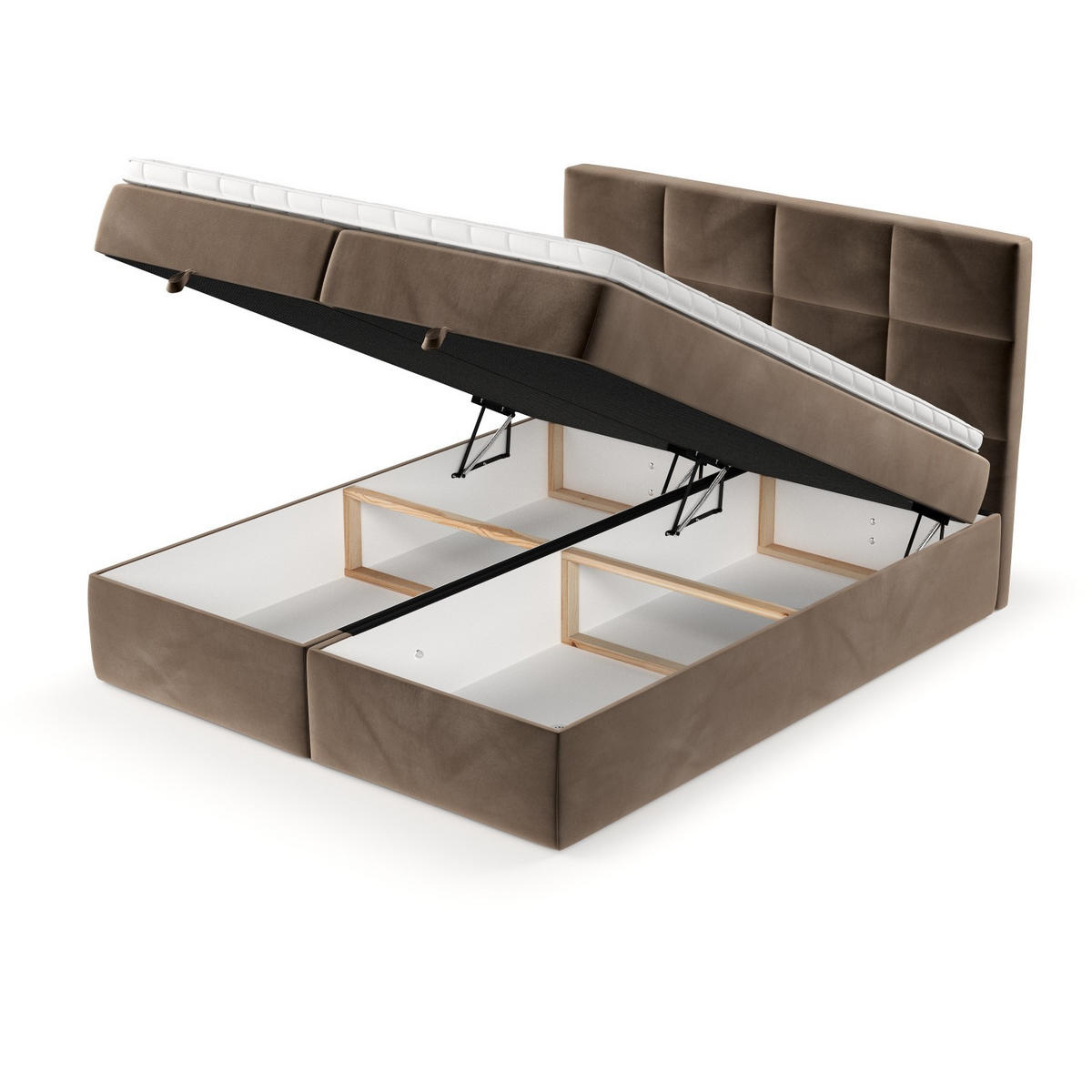 BOXBETT Velto 200/200 cm Braun im Paros Stoff - Schwarz/Braun, Holz/Holzwerkstoff (200/200cm) - AltaBeds